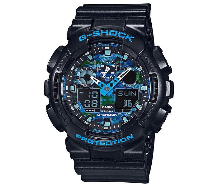 Casio G Shock GA-100CB-1ADR Mens Analog and Digital Watch Black and Blue - Zoom Image