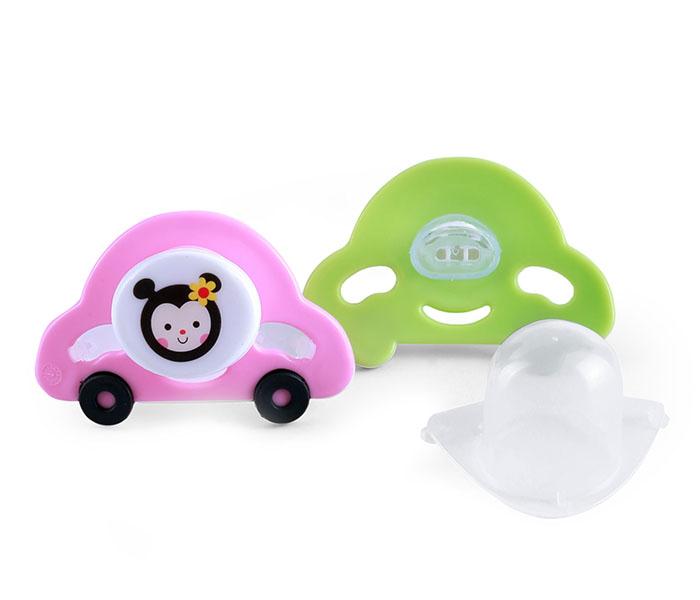 Baby Plus BP5173 Car Pacifier - Pink & Green, 2 Pieces - Zoom Image