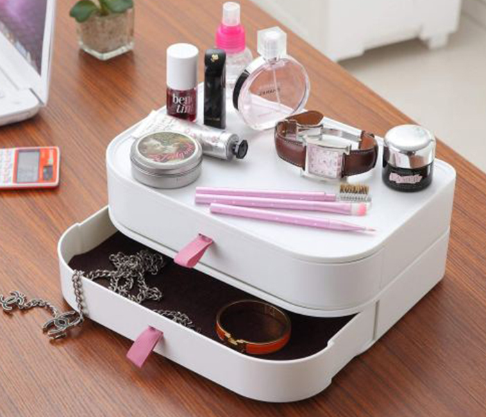 Cosmetic Organizer with Mirror - White & Pink - Zoom Image 3