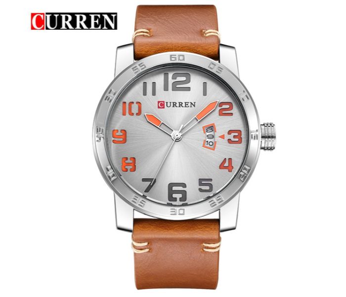 Curren 8254 Analog Quartz Watch For Men Brown and Silver - Zoom Image