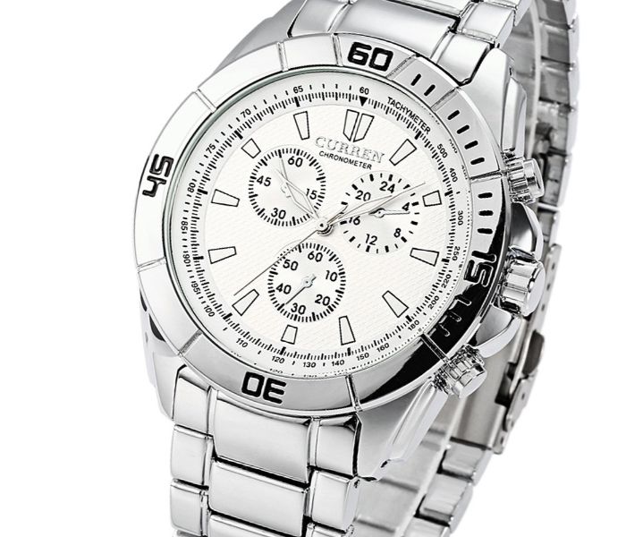 Curren 8044 Stainless Steel Analog Watch For Men Silver And White - Zoom Image 1