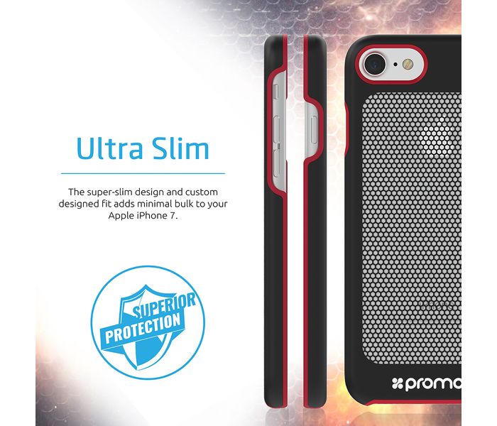 Promate Steel-i7 Ultra-Light Protective Snap-On Case iPhone 7 Case Cover with CoolGrid Mesh, Red - Zoom Image 2