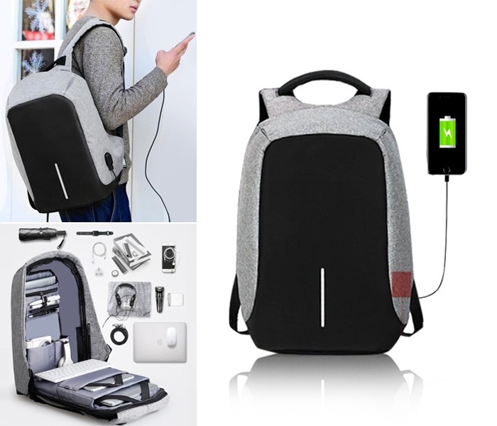 Anti-Theft Backpack 18 Inch with USB Port Grey - Zoom Image 6