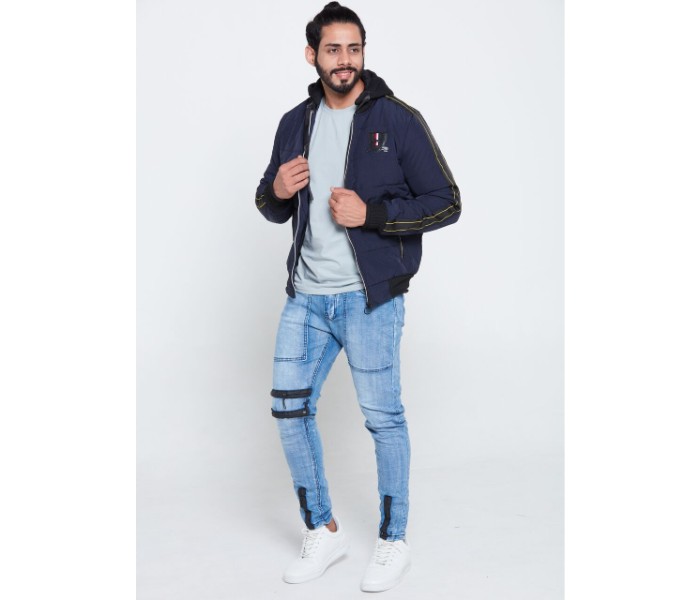 Petro OU10088 Mens Striped Bomber Jacket with Hoodie L- Blue - Zoom Image 2