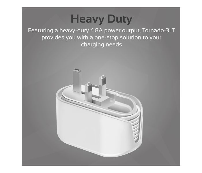 Promate Tonardo-3LT.UK Heavy Duty Home Charger with Lightning Connector, White - Zoom Image 1