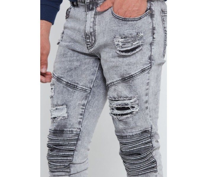 Petro OU10023 Distressed Skin Fit Biker Jeans 32-Grey - Zoom Image 5