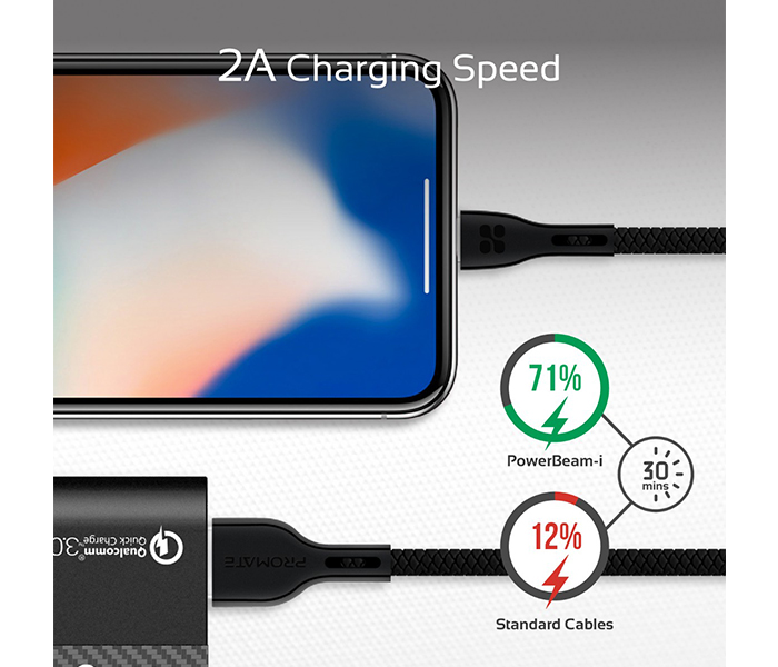 Promate Powerbeam-i Lightning to USB-A Charging Cable - 1.2 Metre, Black - Zoom Image 6