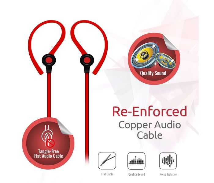 Promate Jazzy In Ear Wired Earhook Headphones with Built-In Microphone, Red - Zoom Image 3