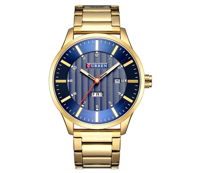 Curren 8316 Steel Belt Calendar Week Quartz Watch For Men Gold And Blue - Zoom Image