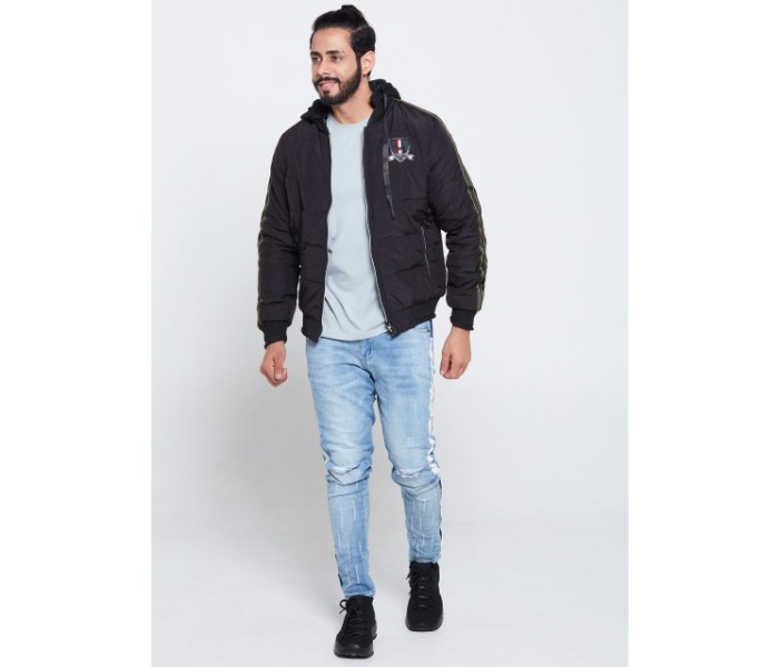 Petro OU10087 Mens Striped Bomber Jacket with Hoodie L- Black - Zoom Image 3