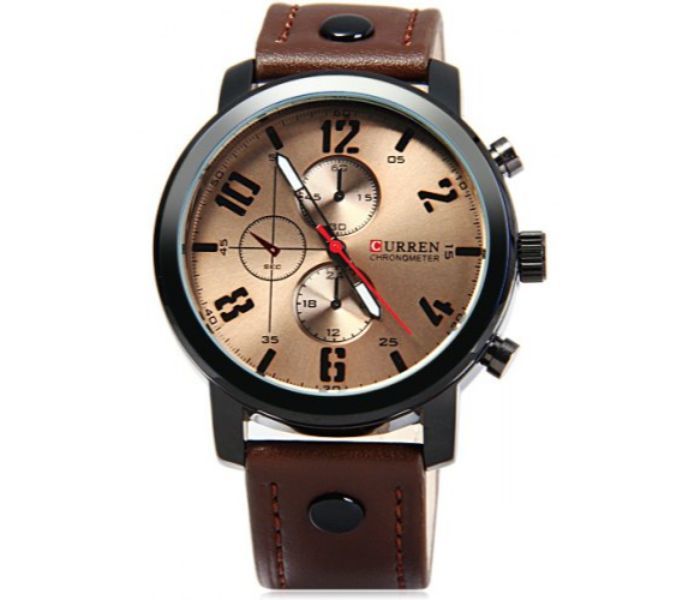 Curren 8192 Quartz Watch With Leather Band For Men Light Coffee - Zoom Image 2