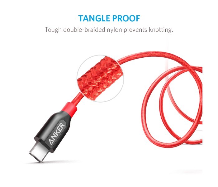 Anker A8187 Powerline Plus USB C to USB C 2.0 Cable 3ft Red - Zoom Image 3