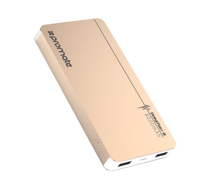 Promate PolyMax-8 8000 mAh Aluminum Power Bank with Ultra-Fast Dual USB Charging Ports, Gold - Zoom Image 8