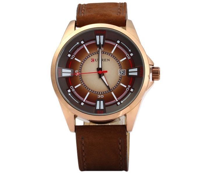 Curren 8155 Leather Strap Quartz Analog Watch For Men Coffee - Zoom Image