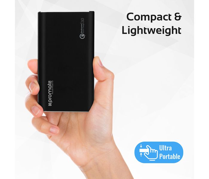 Promate PowerPeak-10 10000 mAh Qualcomm Quick Charge 3.0 Portable Power Bank with 2 Way Type C Charging Port, Black - Zoom Image 3