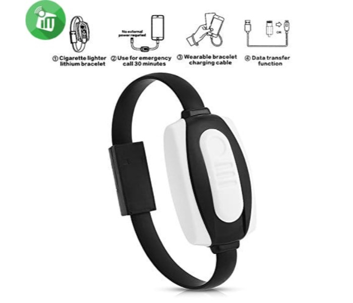  3 in 1 Wearable Bracelet cigarette lighter with emergency power bank and fast charging cable for android mobiles BCL-31FC Black - Zoom Image 3