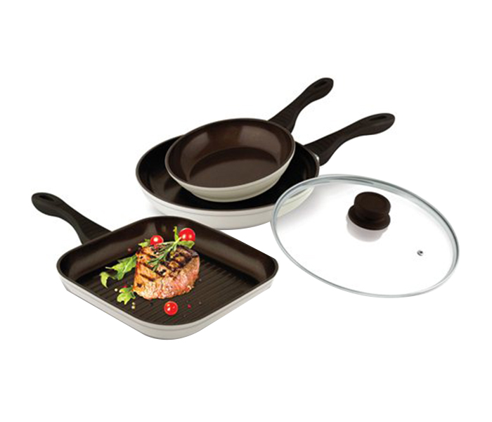 Lamart K202628MB Ceramic Cookware Set, White & Brown - 4 Pieces - Zoom Image