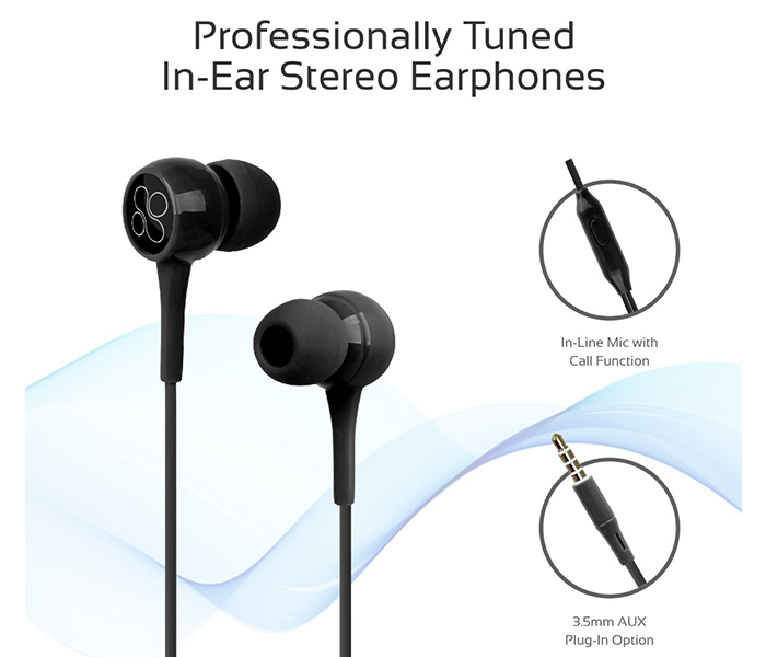 Promate Bent Dynamic In Ear Stereo Wired Earphone with Mic - Black - Zoom Image 1