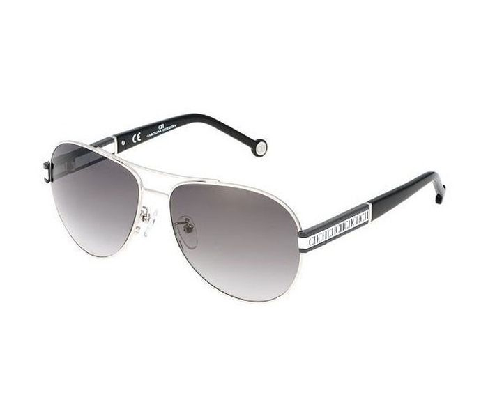 Carolina Herrera SHE043 0579 Aviator Silver, Grey & Black Frame and Grey Gradient Mirrored Sunglasses for Women - Zoom Image