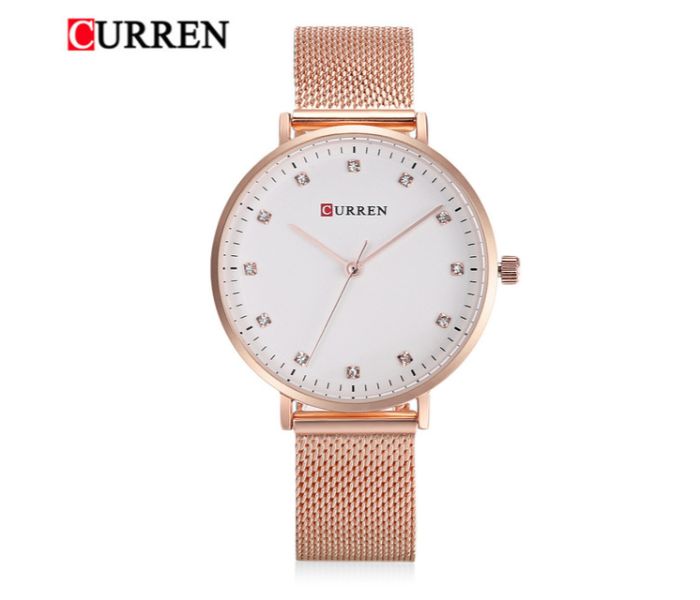 Curren 9023 Stainless Steel Analog Quartz Watch For Women Rose Gold and White - Zoom Image