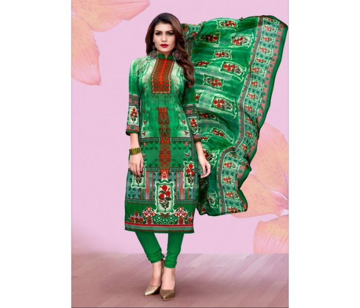 Ziyata Collections ZY9012 Unstitched Crepe Churidar Green and Brown - Zoom Image