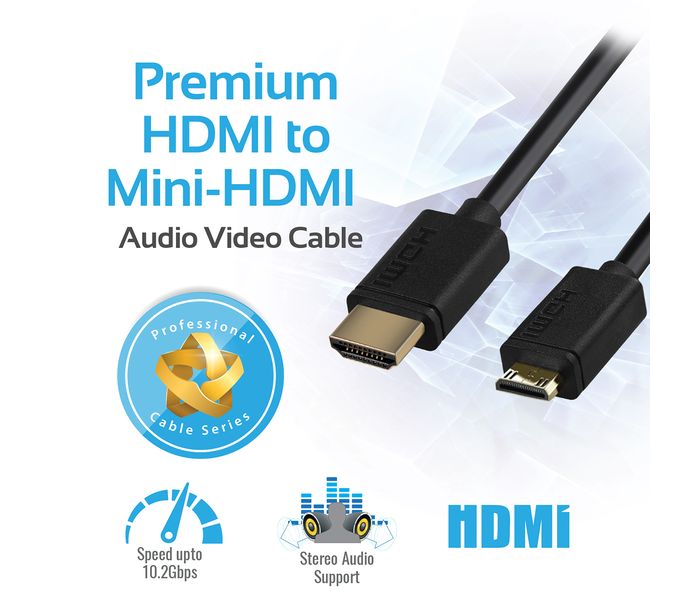 Promate LinkMate-H2 High Speed Premium 24K Gold Plated HDMI to Mini-HDMI Cable - Black - Zoom Image 1