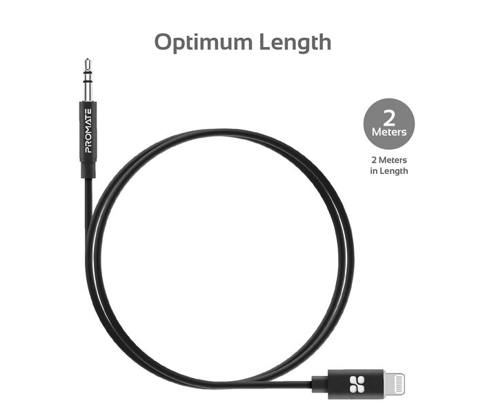 Promate AudioLink-LT2 Apple MFi Certified 3.5mm Lightning AUX Cable - Black - Zoom Image 5