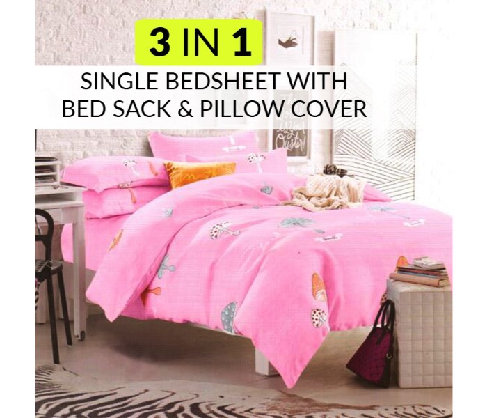 Okko OK31780 3 in 1 Single Bedsheet with Bed Sack and Pillow Cover Pink - Zoom Image