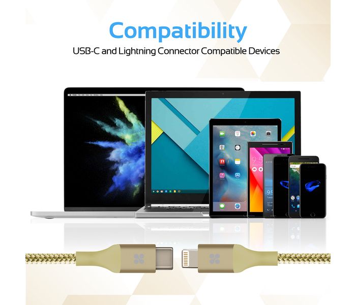 Promate UniLink-LTC USB Type-C OTG Cable with Lightning Connector - Gold - Zoom Image 3