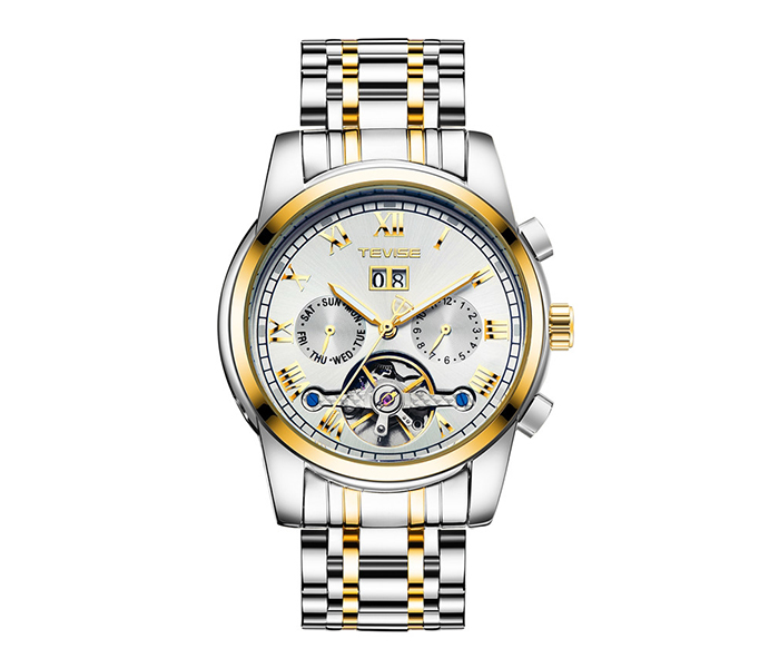 Tevise 9005DF Men's Multifunction Full Automatic Mechanical Watch - Gold & White - Zoom Image