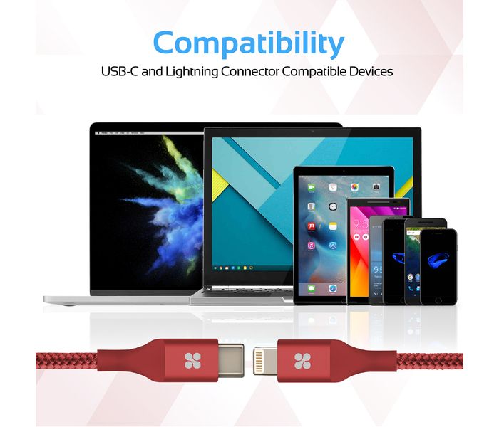 Promate UniLink-LTC2 USB Type-C OTG Cable with Lightning Connector - Red - Zoom Image 3