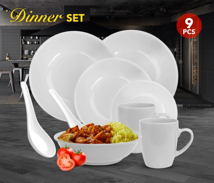 DND Ceramic Ware 9 Pieces Dinner Set - White - Zoom Image