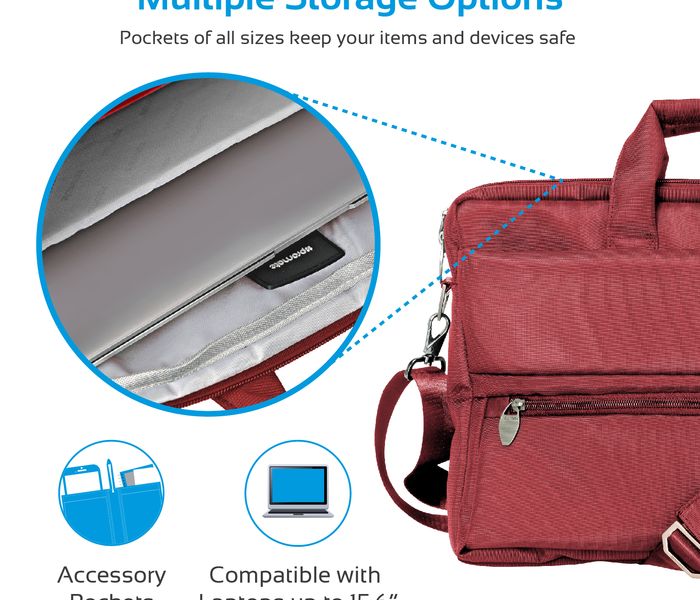 Promate Apollo-MB 15.6 inch Messenger Bag with Multiple Storage Pocket, Red - Zoom Image 1