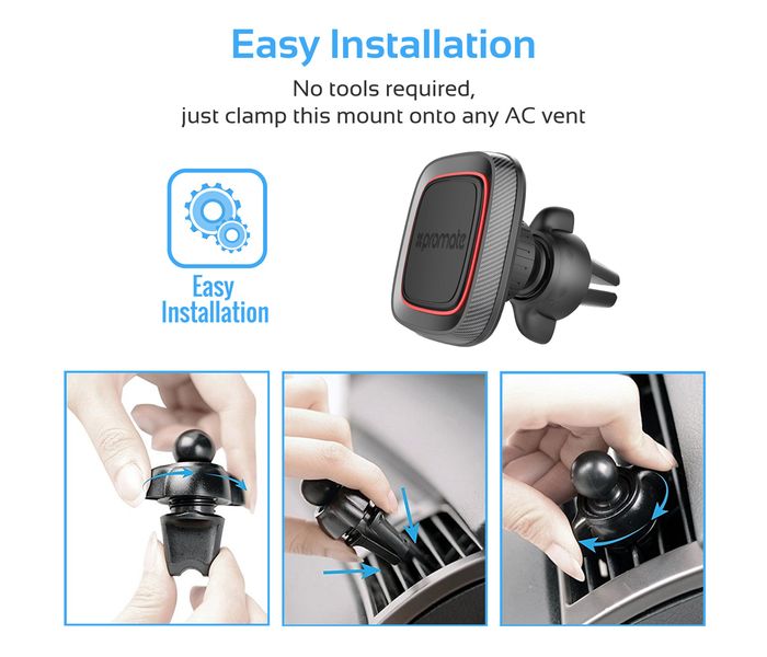 Promate Airgrip-1 Anti-Slip Magnetic Car AC Vent Smartphone Mount with Stron Grip - Maroon - Zoom Image 2