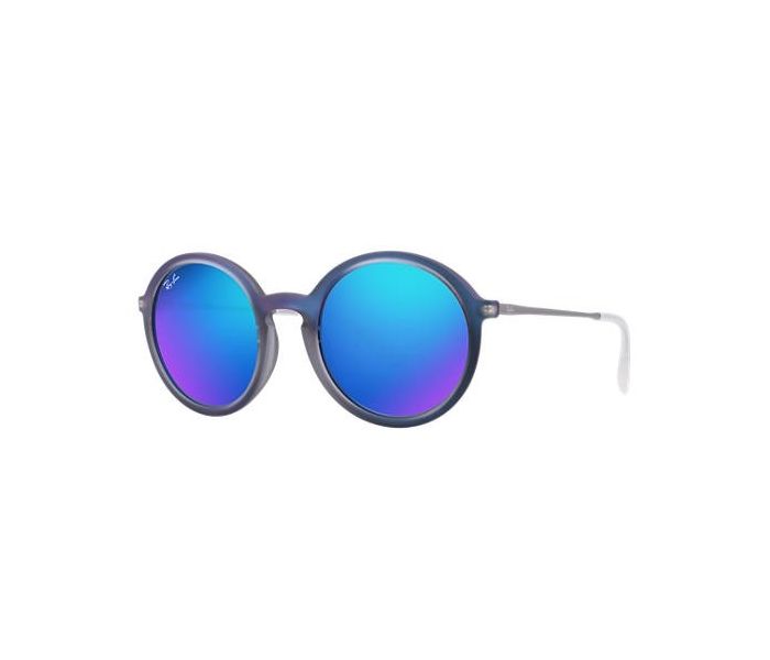 Ray-Ban RB4222-6170/55 Round Blue Iridescent Rubberized Frame & Blue Mirrored Sunglasses for Women - Zoom Image