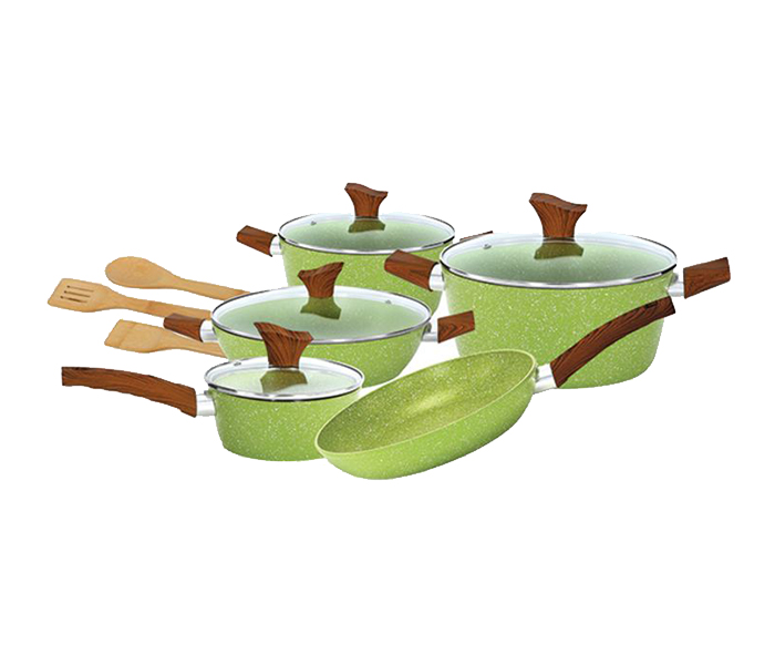 Royalford RF9415 12 Pieces Forged Aluminium Marble Coating Cookware Set - Green & Brown - Zoom Image