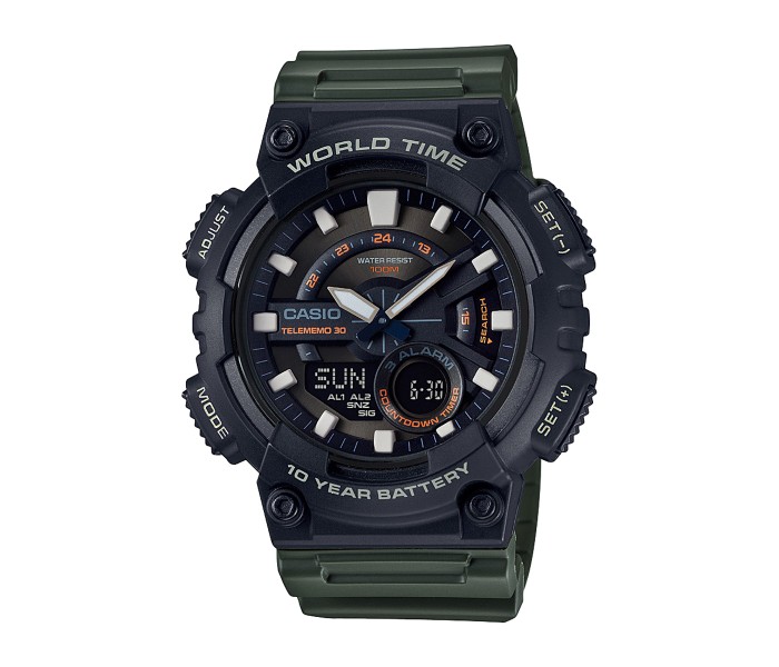 Casio AEQ-110W-3AVDF Mens Casual Analog and Digital Watch Green and Black - Zoom Image 6