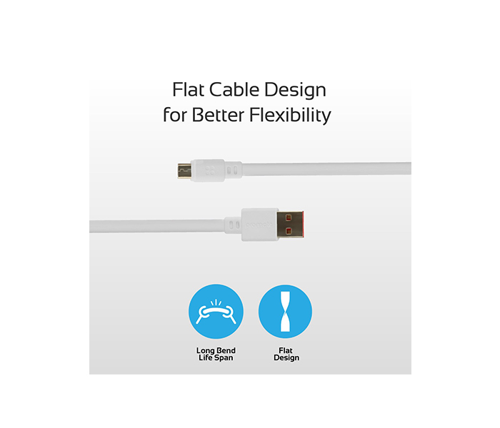 Promate Linkmate-U2F2 Flat Micro-USB Sync & Charge Cable - White - Zoom Image 3