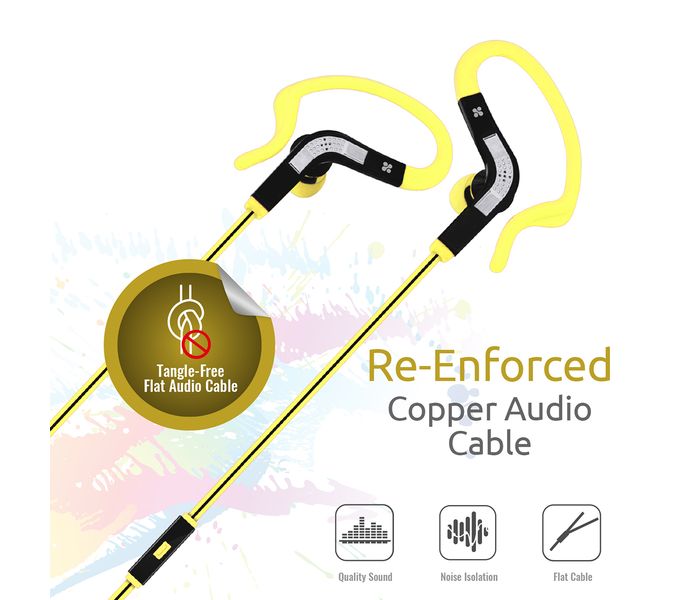 Promate Snazzy Premium In Ear Noise Isolating Sweatproof Earhook Earphone with Copper Cable, Yellow - Zoom Image 3