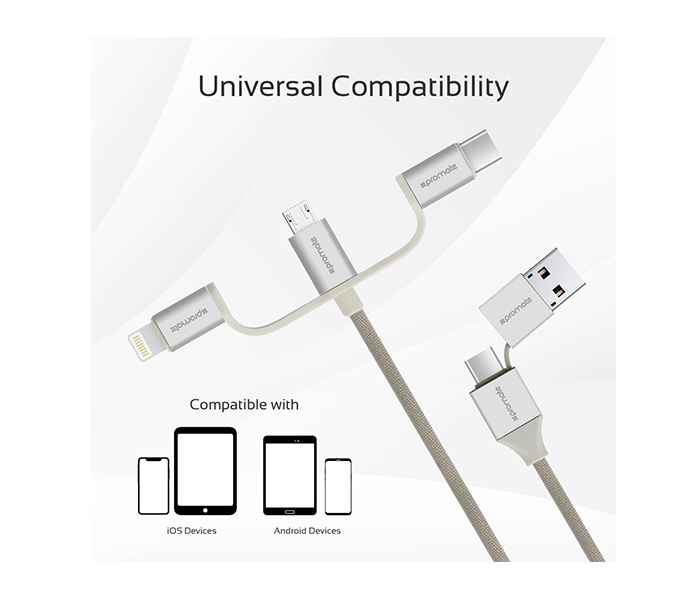 Promate UNILINK-TRIO2 3-in-1 Smart USB Cable for Charging and Data Transfer - Sliver - Zoom Image 5