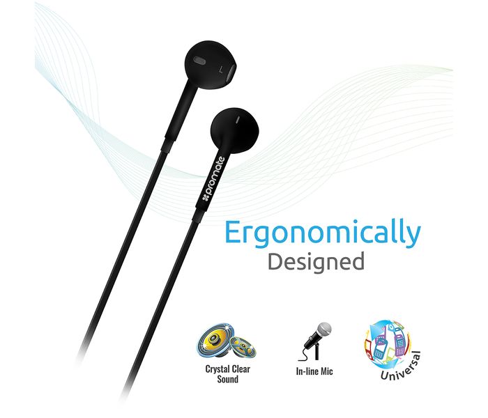 Promate Gearpod-IS Universal Ergonomic In Ear Stereo Earphone with Microphone, Black - Zoom Image 1