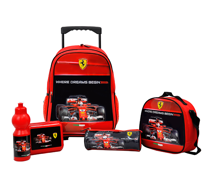 Ferrari FIHS080001-16 5 in 1 Heed the Speed Promotion Trolley Bag School Set - 16 inch, Red - Zoom Image 1