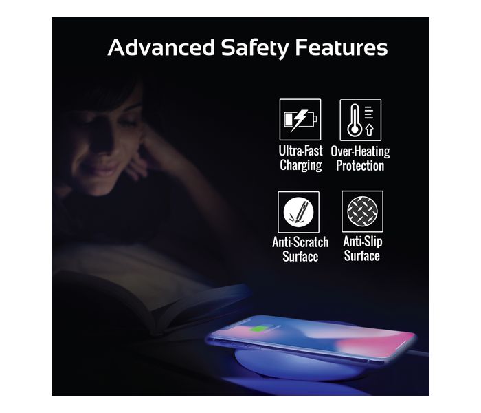 Promate Cloud-Qi Smart Wireless Charging Pad with LED Light & Anti-Slip Surface, White - Zoom Image 2