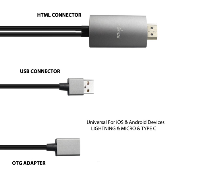 Trands TRCA659 HDMI Male to USB OTG male OTG female Connecting cabel - Grey - Zoom Image 2