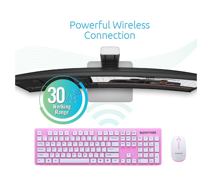 Promate Keymate-2 2.4Ghz Ultra-Slim Arabic Wireless Keyboard and Mouse, Pink - Zoom Image 7