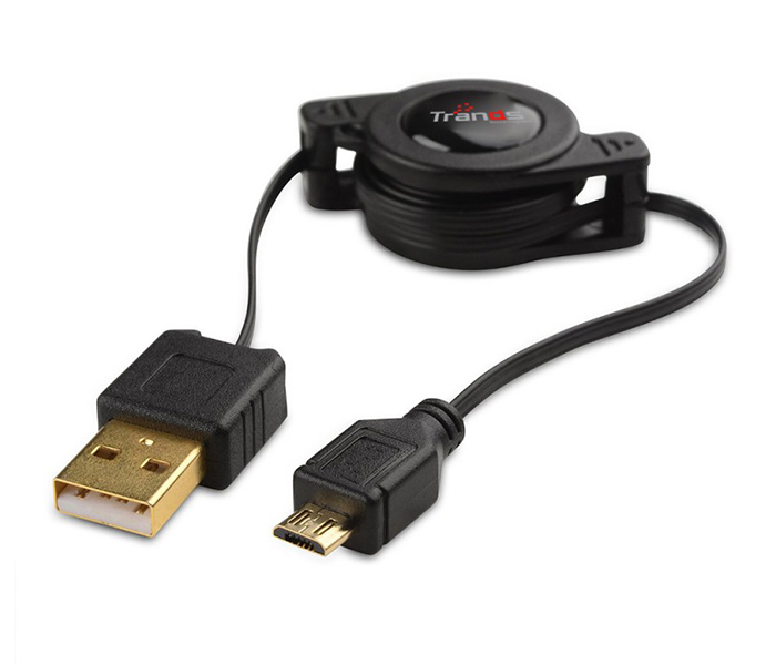 Trands TR-CA135 Retractable USB to Micro-USB Charge & Sync Cable - Black - Zoom Image 2