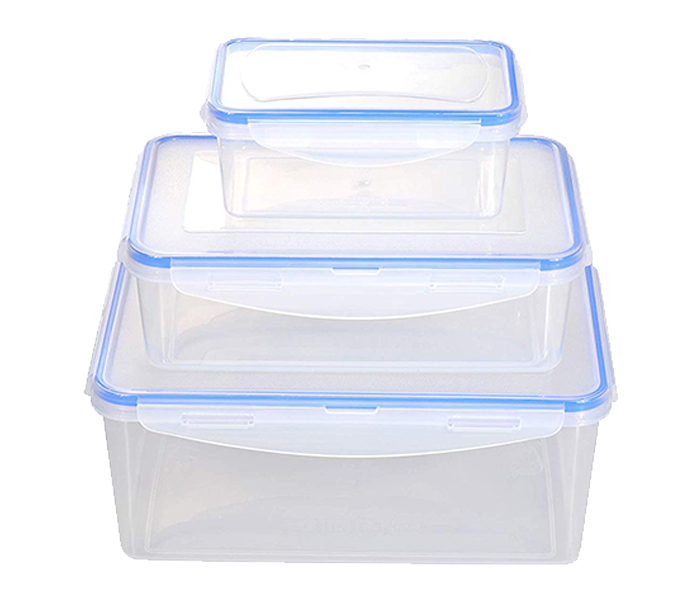 Royalford RF9009 3 Piece Airtight Food Container Set - Clear & Blue - Zoom Image