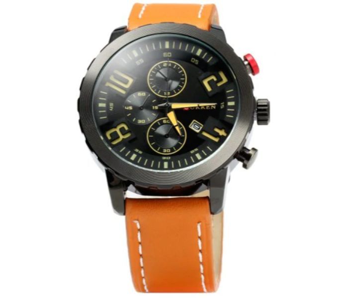 Curren 8193 Date Display Quartz Watch With Leather Strap For Men Orange - Zoom Image 2