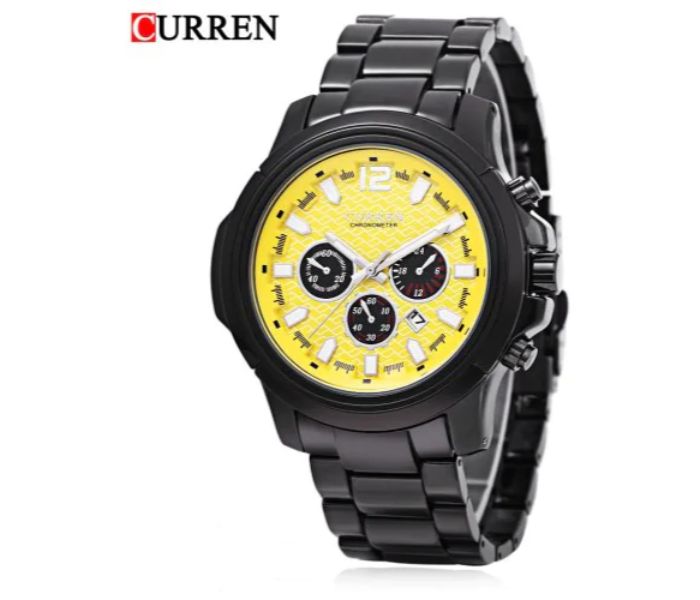 Curren 8059 Stainless Steel Analog Watch For Men Black And Yellow - Zoom Image 3