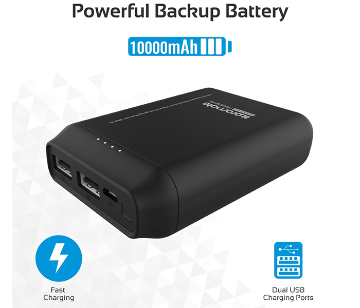 Promate Force-10 10000mAh Ultra Compact Fast Charging Power Bank - Black - Zoom Image 1